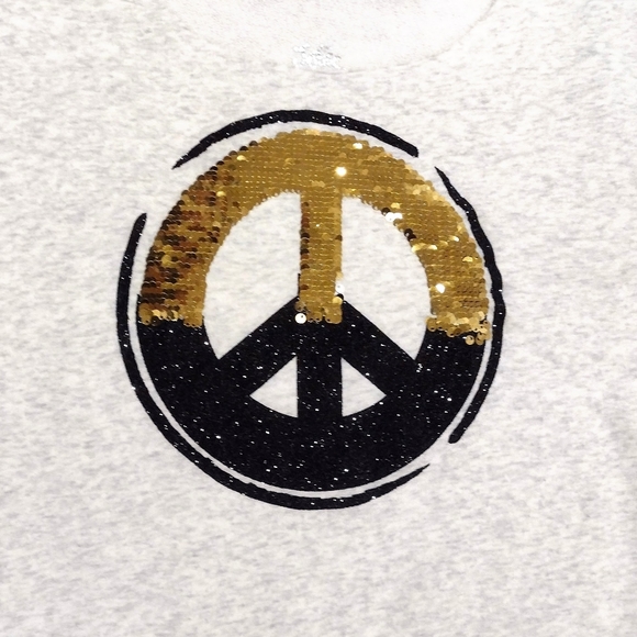 Like-New Flip Sequin Peace Sign Plaid To Gold Sweatshirt Girls Size 10 - Picture 4 of 5
